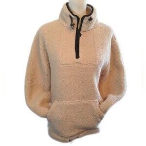 Love Tree teddy fleece nubby quarter zip jacket, off white & black S